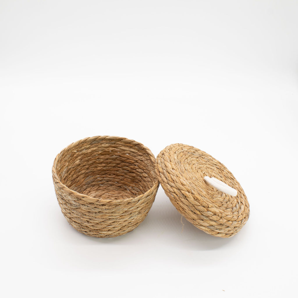Seagrass Round Baskets with Lids Set of Three