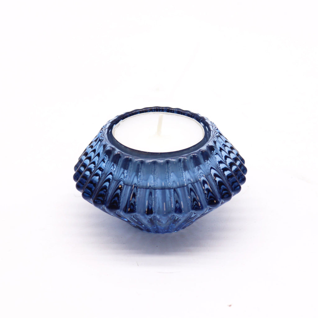 Tealight pressed glass Flower Flip Dinner Candle / Tealight Holder - Royal Blue