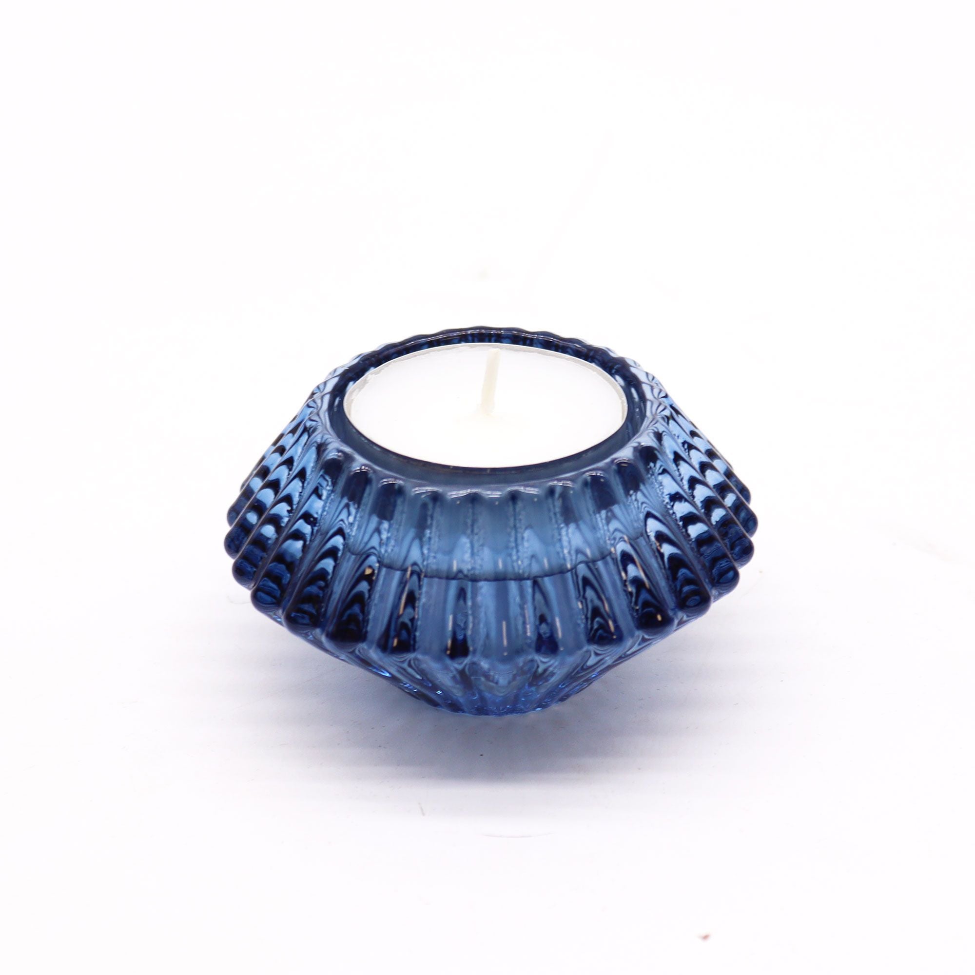 Tealight pressed glass Flower Flip Dinner Candle / Tealight Holder - Royal Blue
