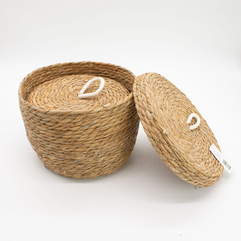 Seagrass Round Baskets with Lids Set of Three