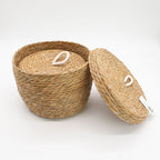 Seagrass Round Baskets with Lids Set of Three