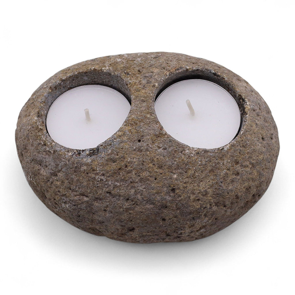 Candle Stand Riverstone Natural Riverstone Candle Holder - Double Nightlight Product Image
