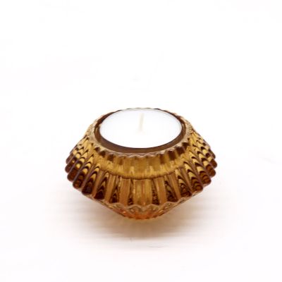 Tealight pressed glass Flower Flip Dinner Candle / Tealight Holder - Antique Amber