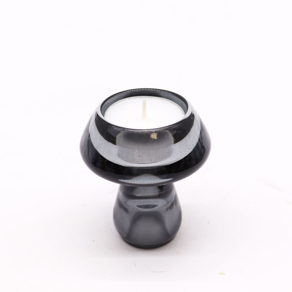 Tealight pressed glass Mushroom Flip Dinner Candle / Tealight Holder - Midnight Grey