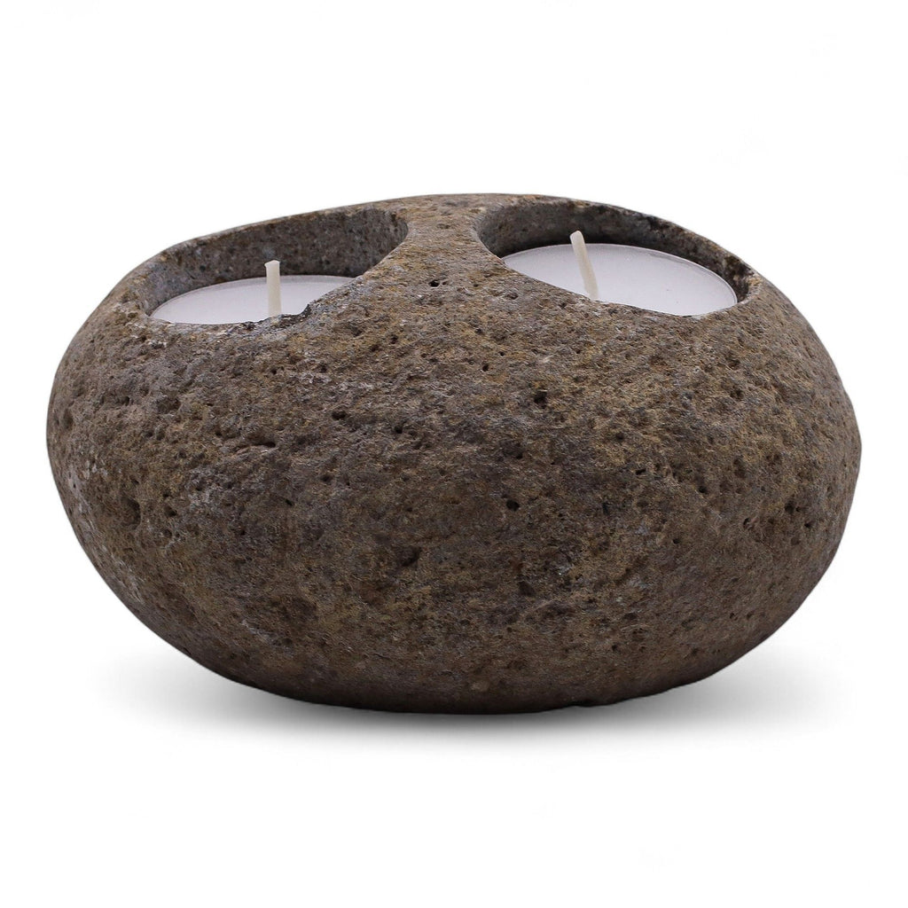Candle Stand Riverstone Natural Riverstone Candle Holder - Double Nightlight