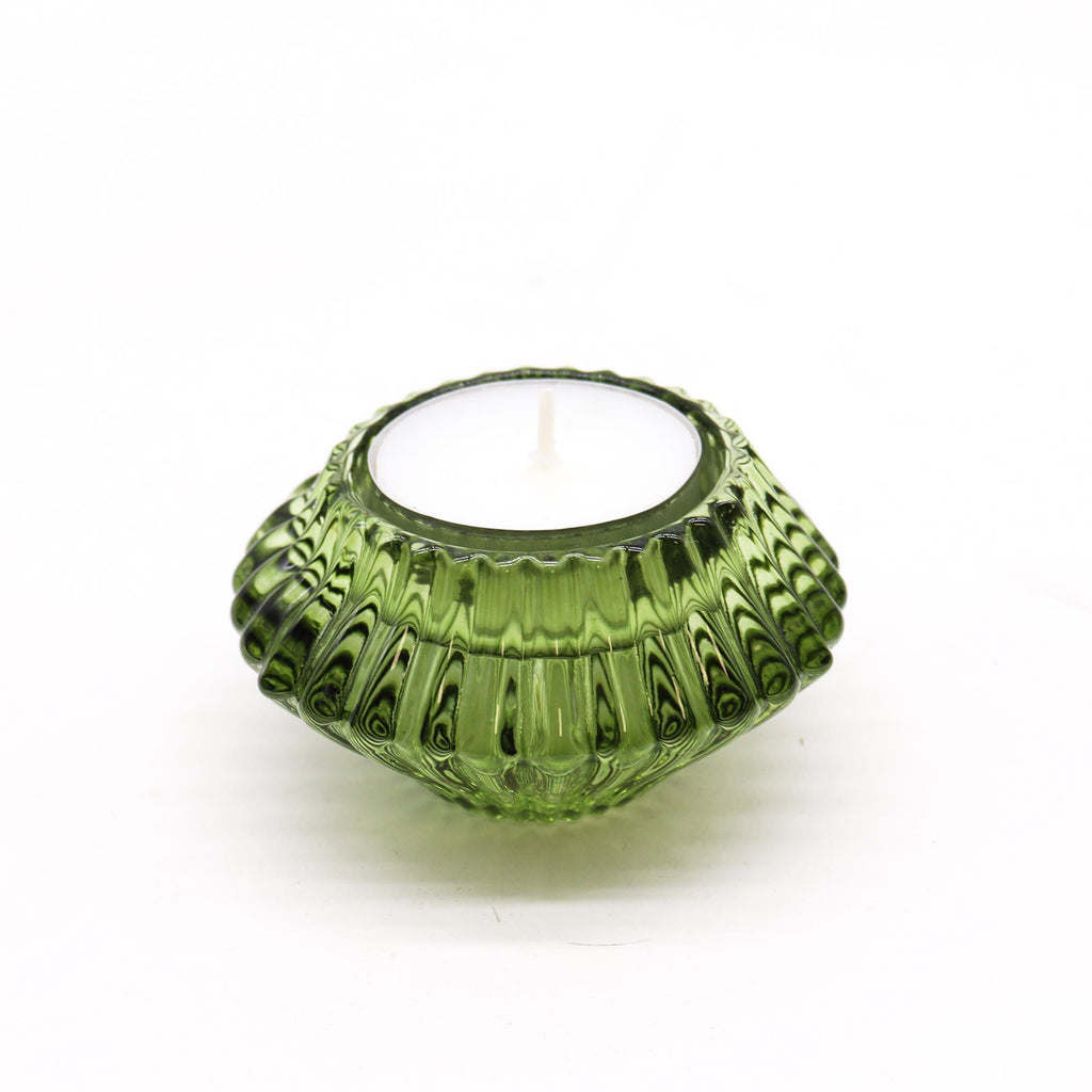 Tealight pressed glass Flower Flip Dinner Candle / Tealight Holder - Garden Jade