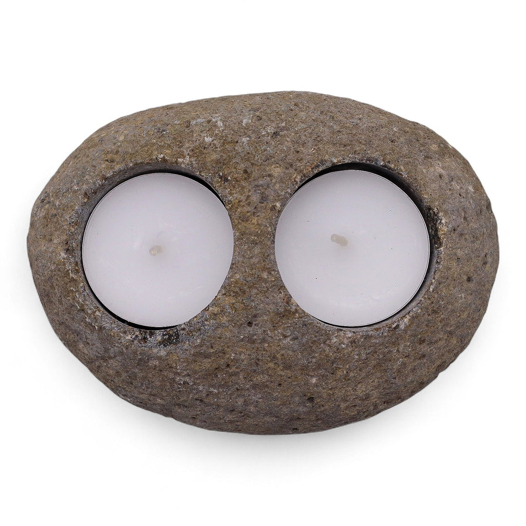 Candle Stand Riverstone Natural Riverstone Candle Holder - Double Nightlight