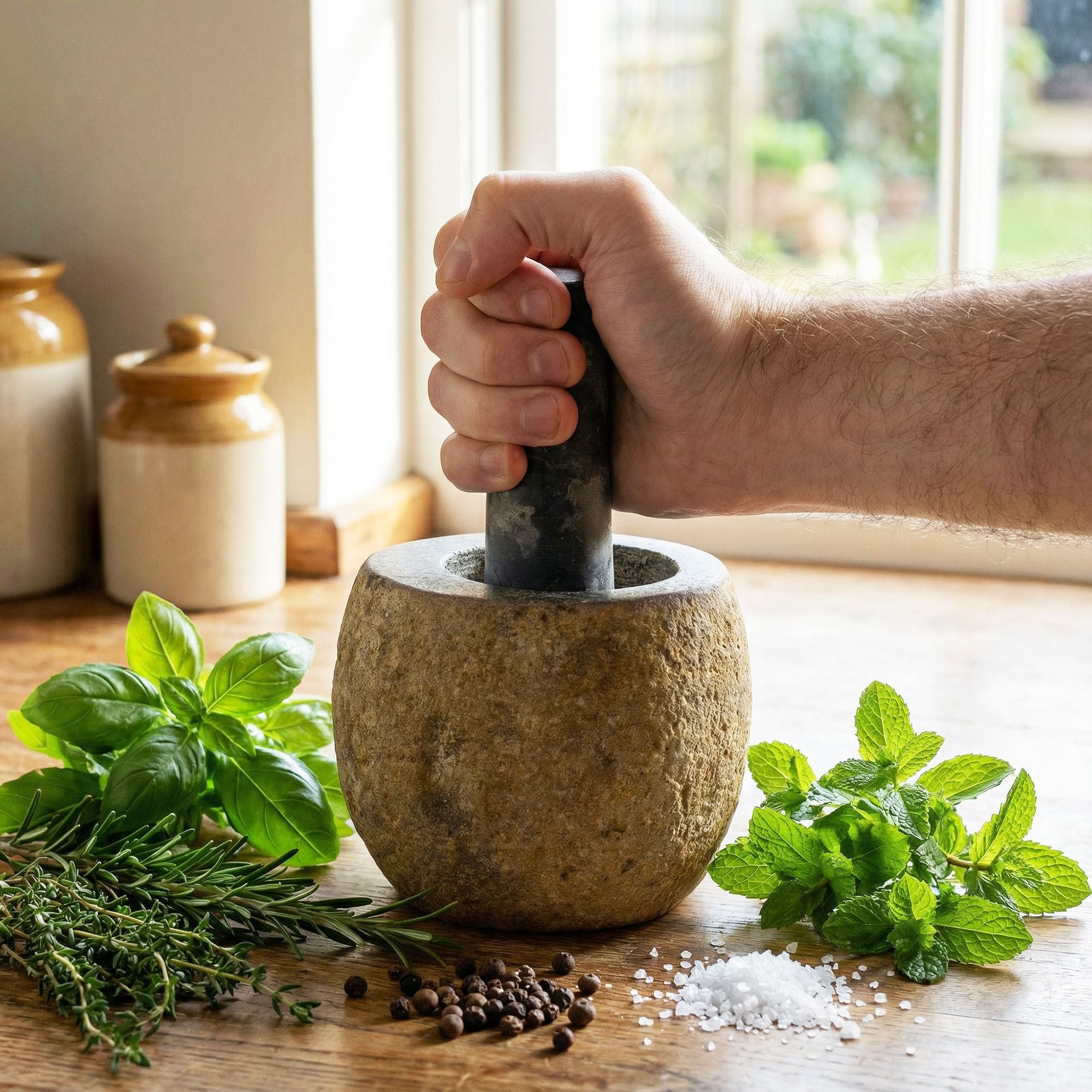 Small Natural Riverstone Decorative Pestle and Mortar