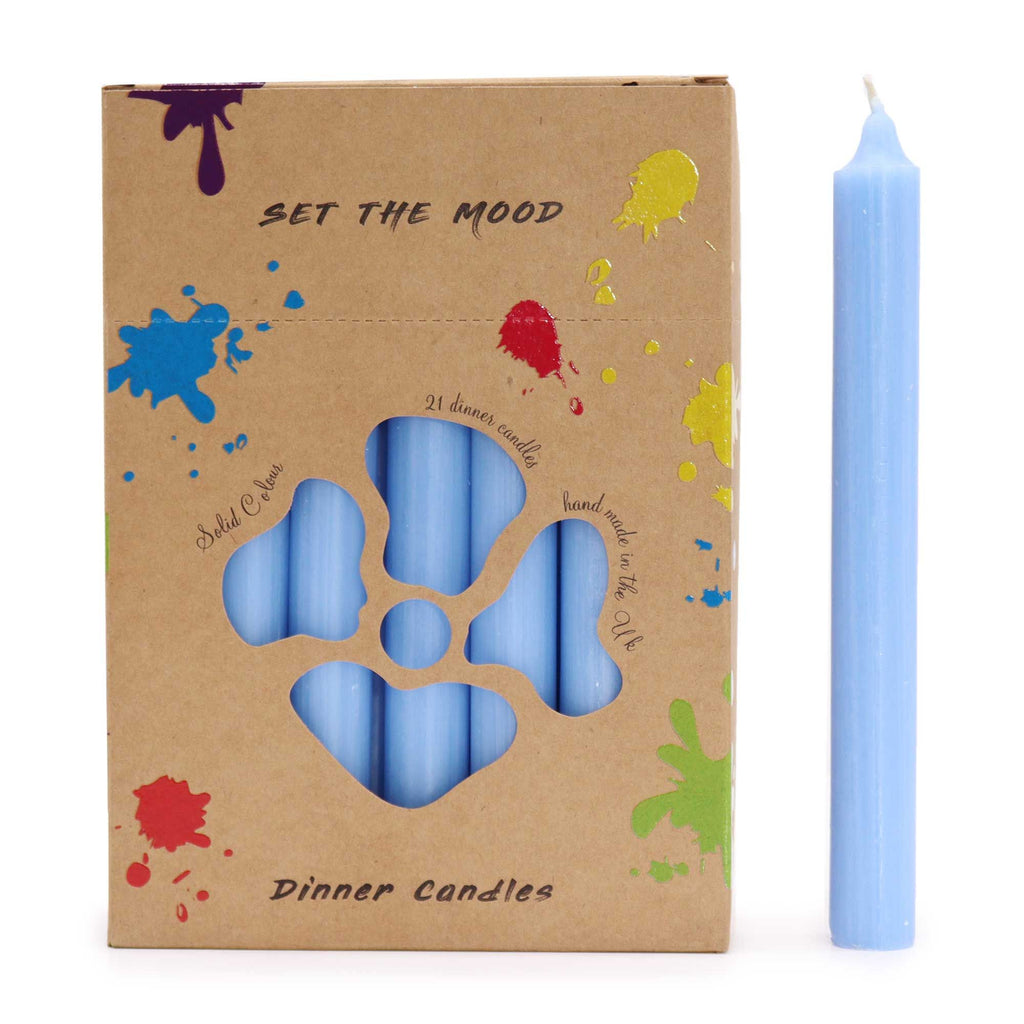 Solid Colour Dinner Candle Set – Pack of 21 - Rustic Sea Blue