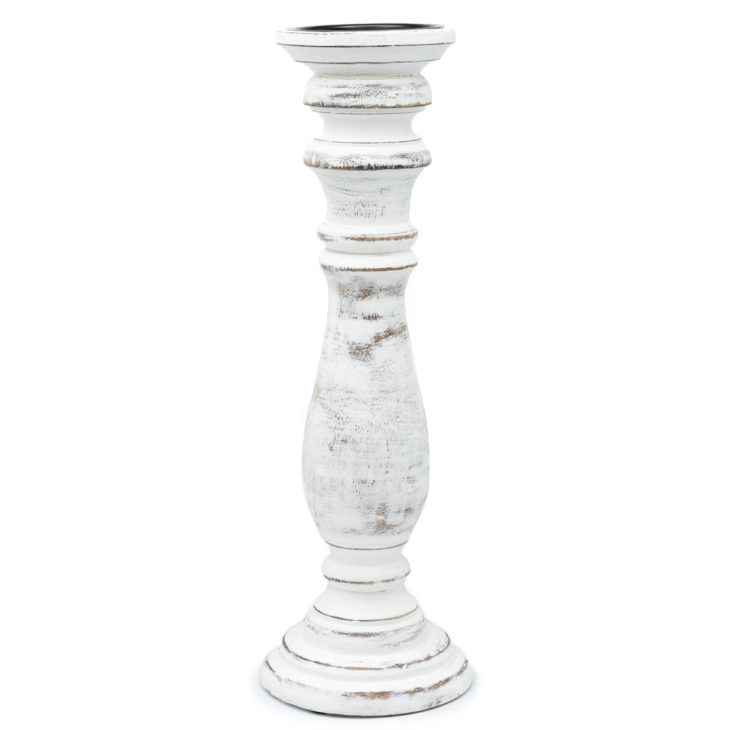 Candle Stand Large Mango Wood Classic Candle Stand - Whitewash - Large Product Image