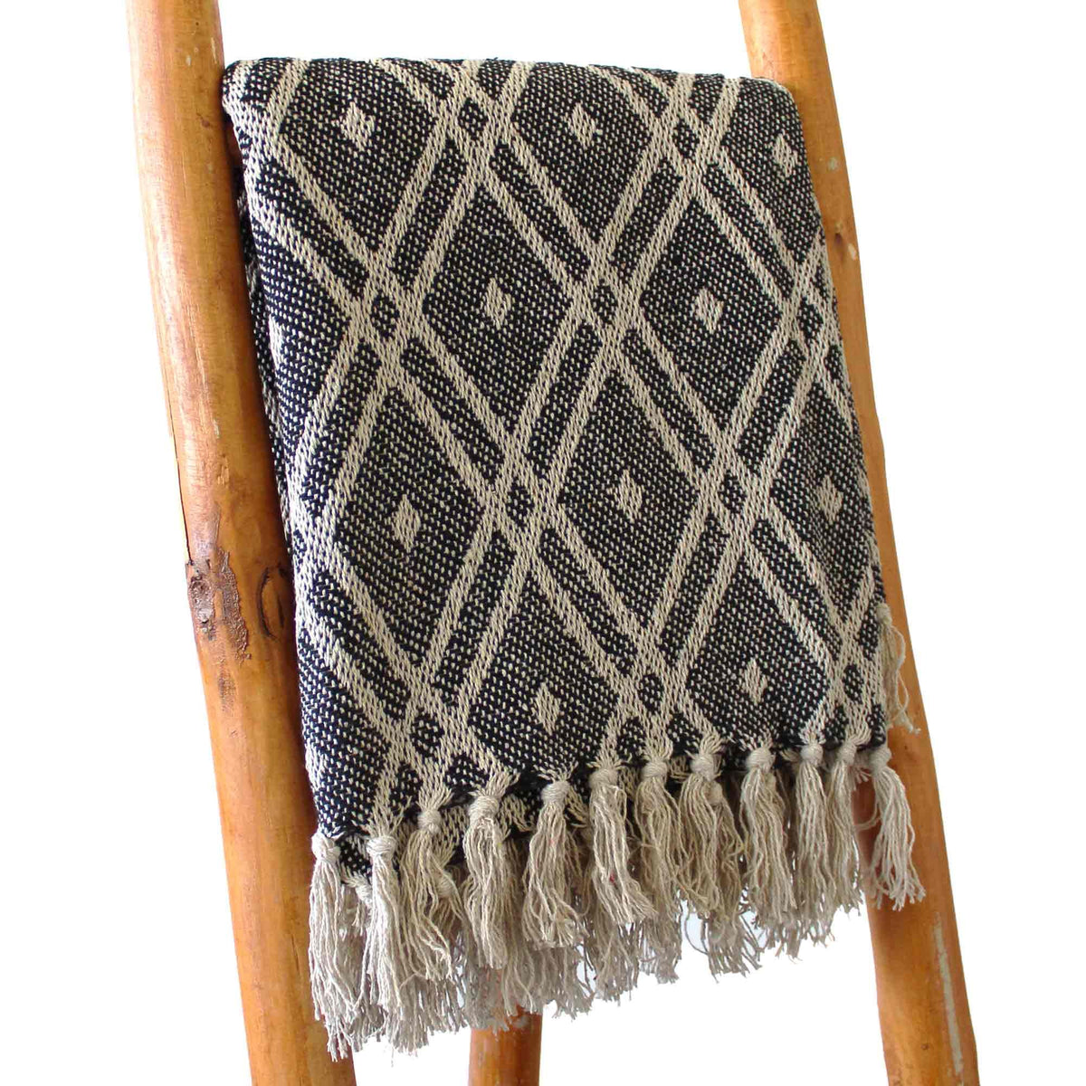 Throw Cotton Boho Comfort Throws - Black & Biege Regency Product Image