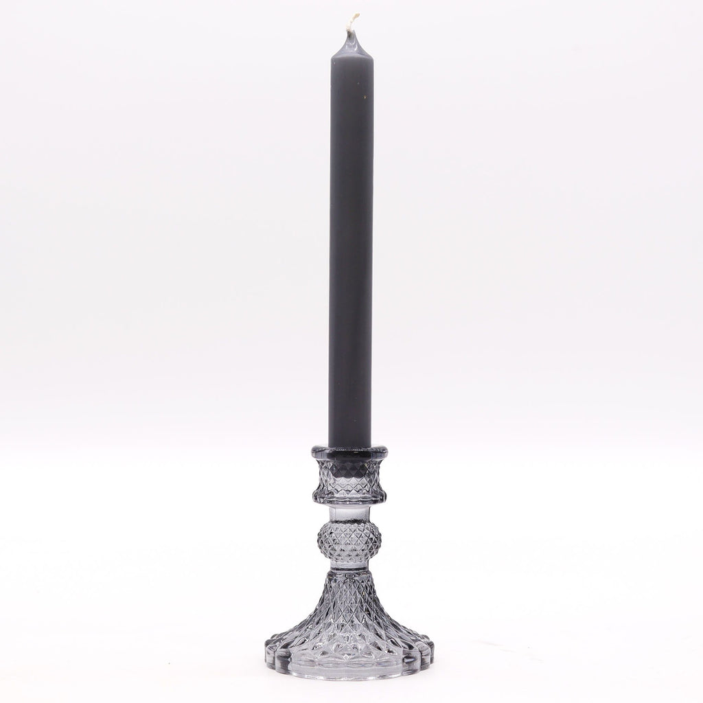 Candle Stand pressed glass Vintage Dinner Candle Holder - Midnight Grey