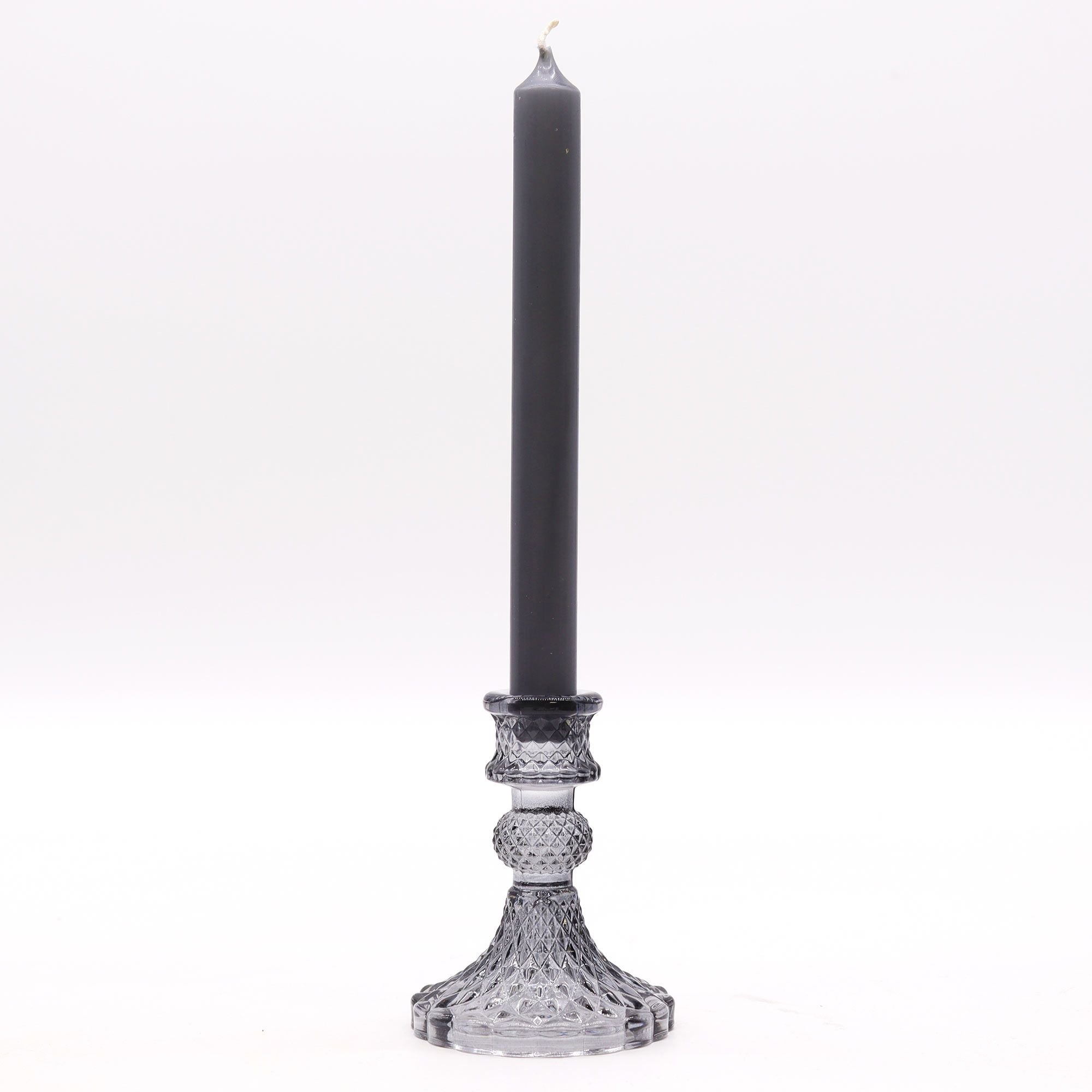 Candle Stand pressed glass Vintage Dinner Candle Holder - Midnight Grey