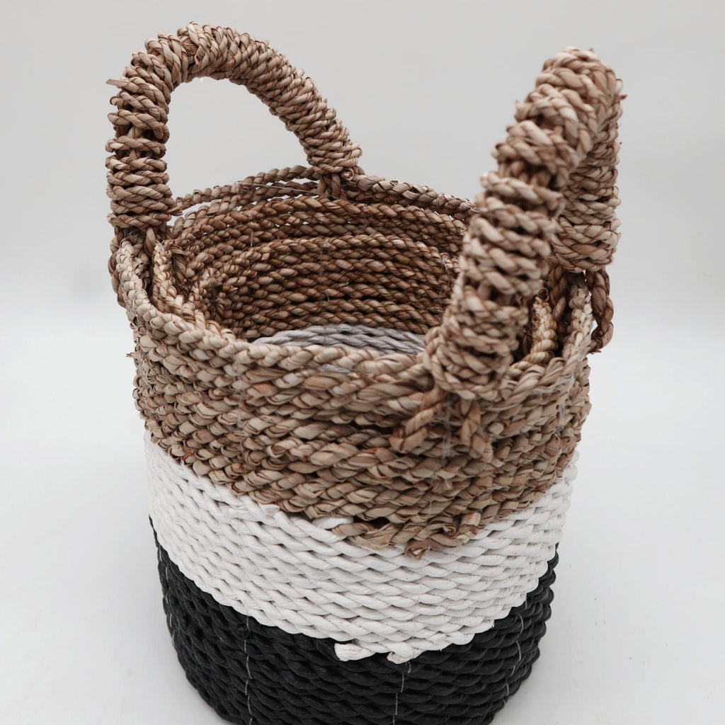 Seagrass Basket Set Dark Grey White Natural