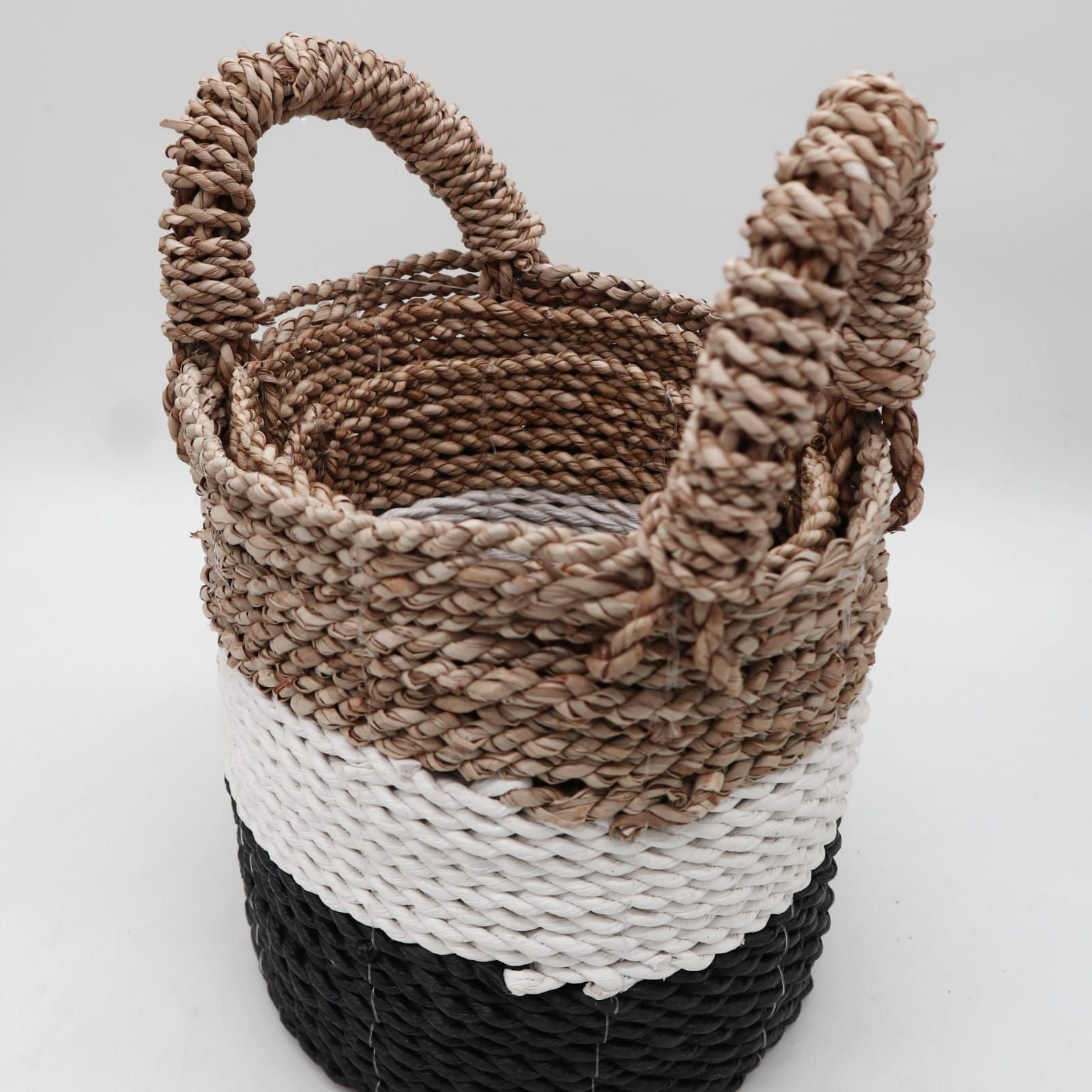 Seagrass Basket Set Dark Grey White Natural