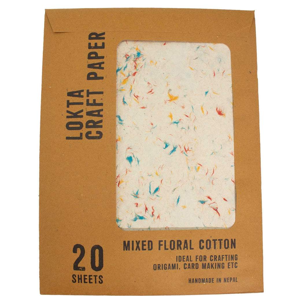 Paper A4 - Lokta Craft Paper (20 sheet pack) - Mixed Floral Cotton Pack of 20 Sheets