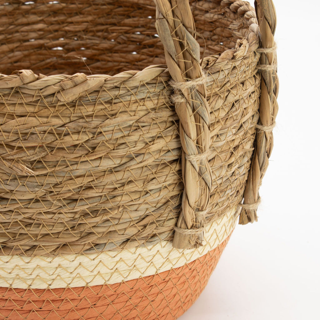 Large Seagrass Baskets Natural Orange Set of Three