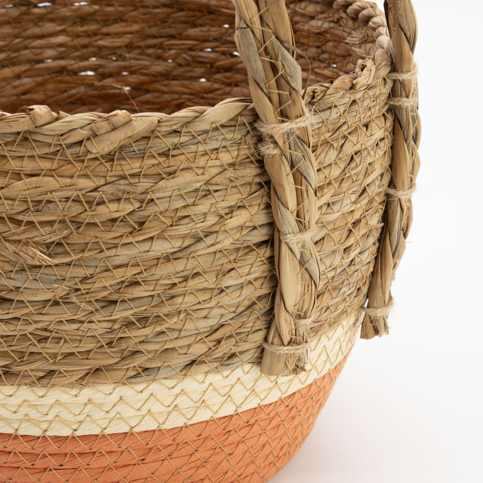 Large Seagrass Baskets Natural Orange Set of Three