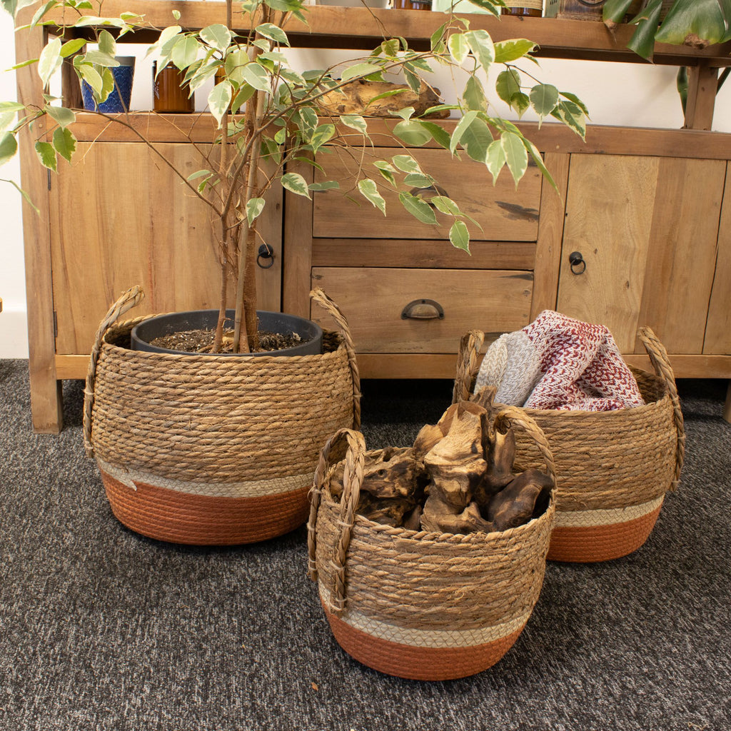 Large Seagrass Baskets Natural Orange Set of Three