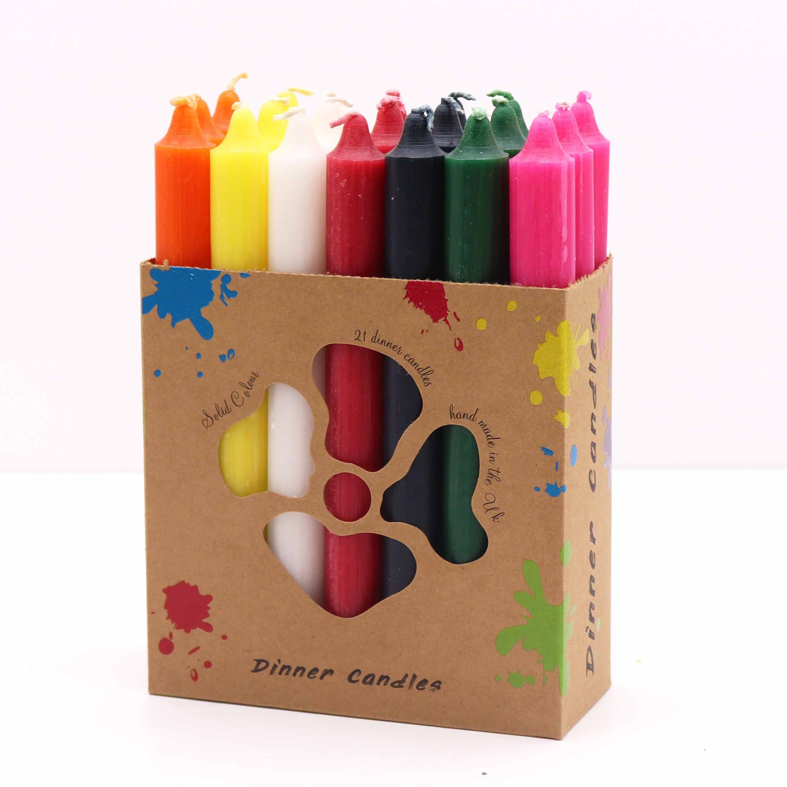 Candle paraffin wax Solid Colour Dinner Candle Set - Pack of 21 - Mix of 7 Colours Pack of 21