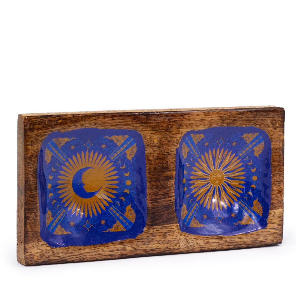 Hop Hare Mango Wood Hop Hare Enameled Double Trinket Tray - Sun & Moon Product Image