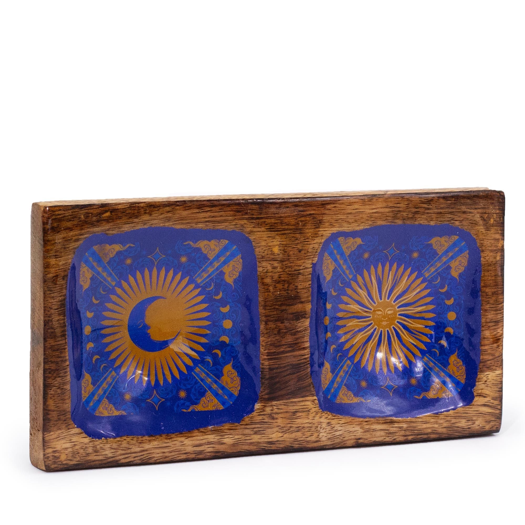 Hop Hare Mango Wood Hop Hare Enameled Double Trinket Tray - Sun & Moon Product Image
