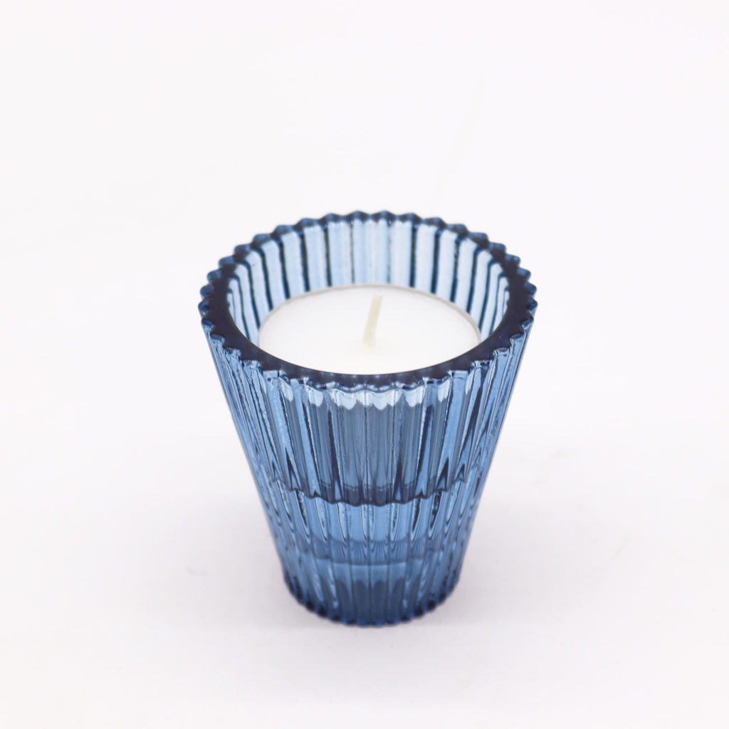 Tealight pressed glass Flip Dinner Candle / Tealight Holder - Royal Blue