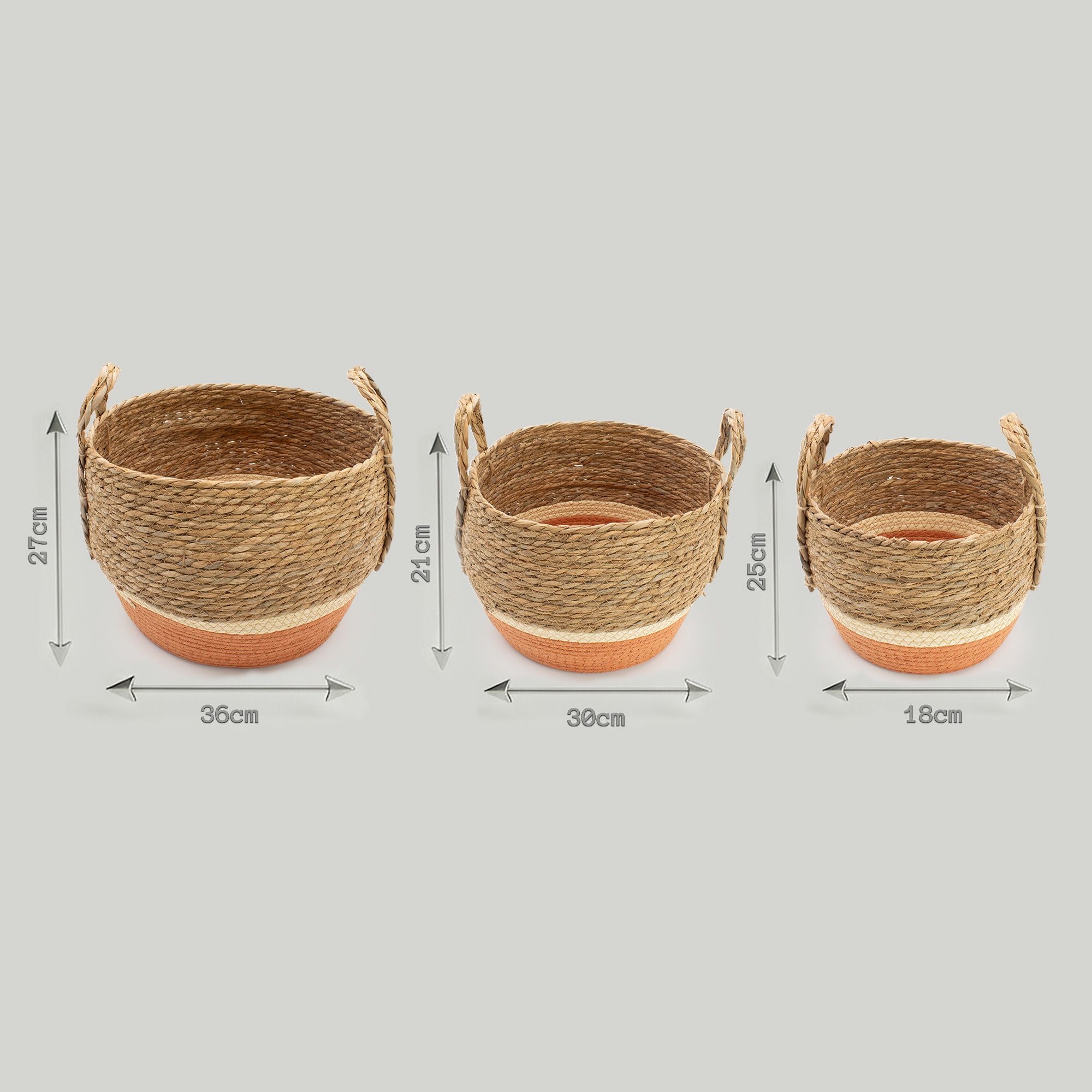 Large Seagrass Baskets Natural Orange Set of Three