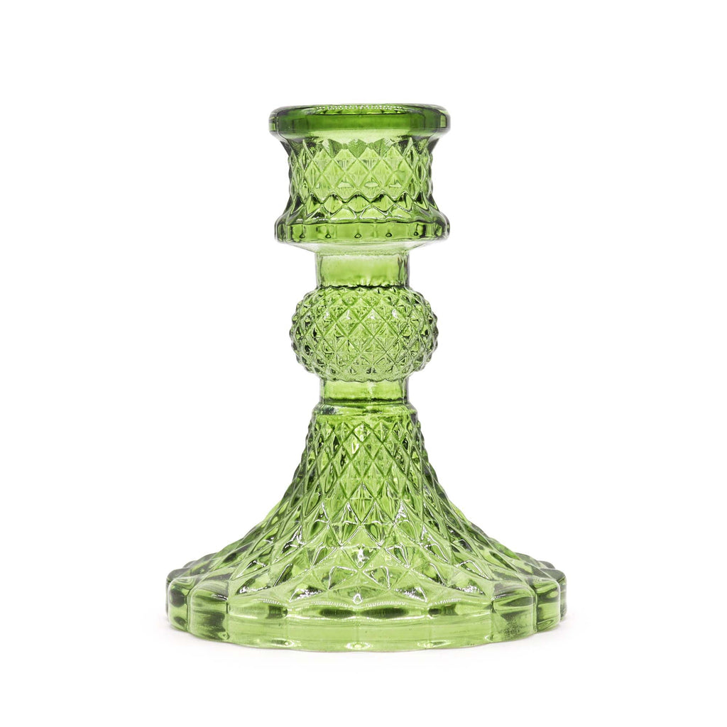 Candle Stand pressed glass Vintage Dinner Candle Holder - Garden Jade Product Image