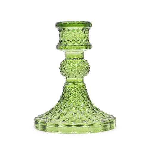 Candle Stand pressed glass Vintage Dinner Candle Holder - Garden Jade Product Image