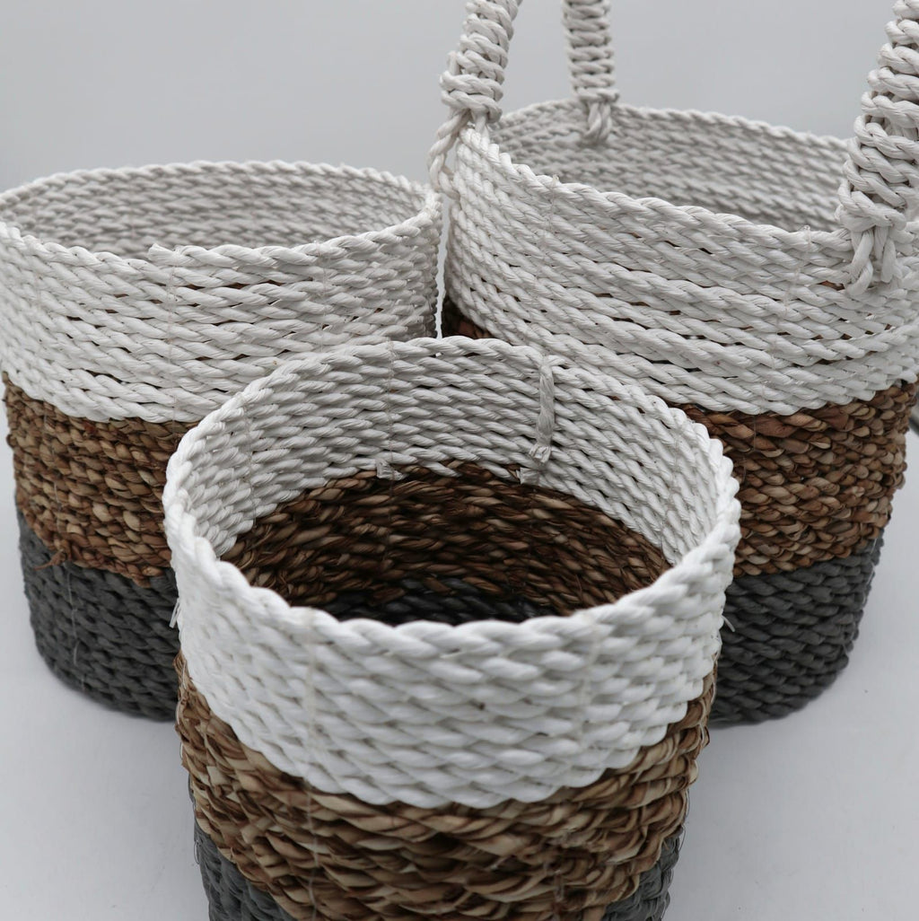 Seagrass Basket Set Grey Natural White