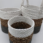 Seagrass Basket Set Grey Natural White