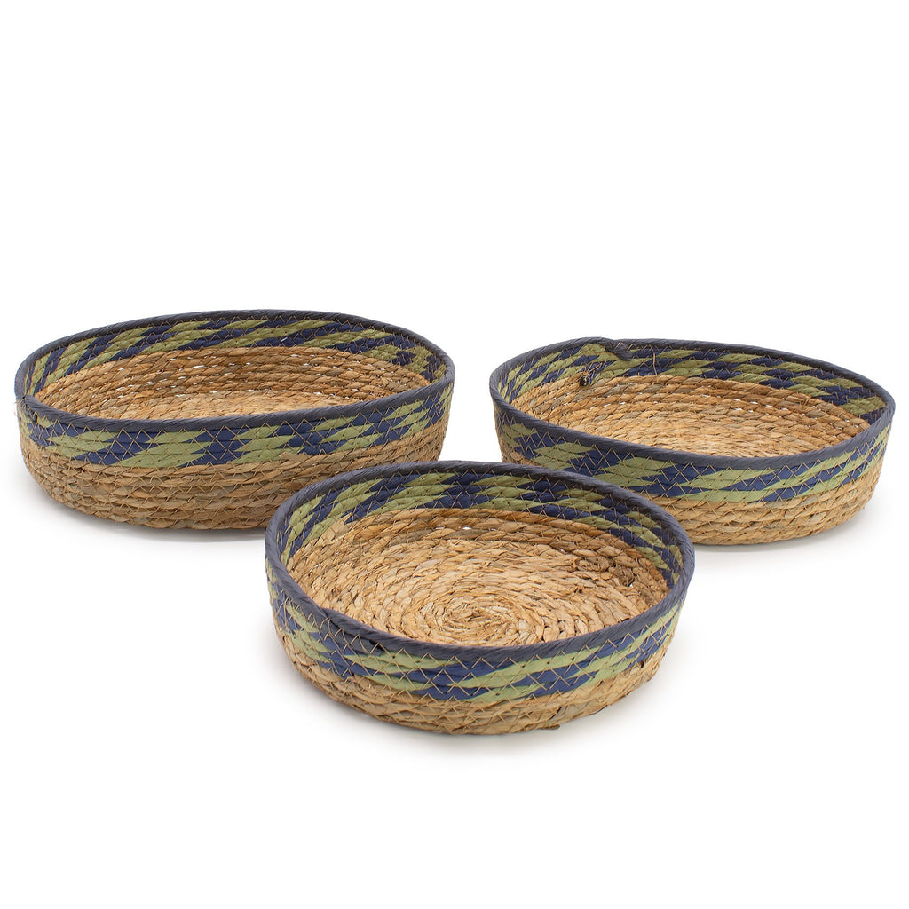 Seagrass Tray-Baskets-Natural-Green-Blue Set of Three Product Image