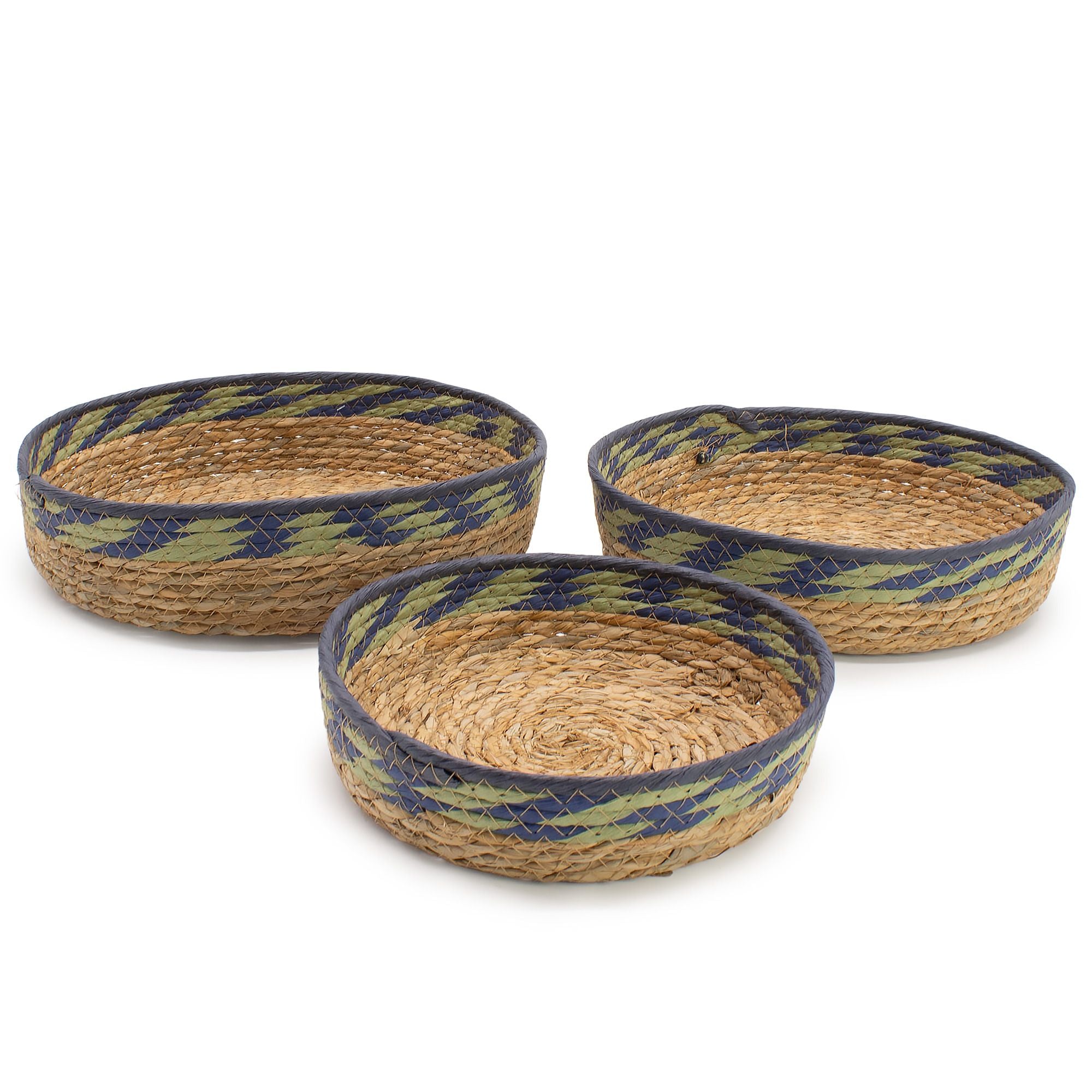 Seagrass Tray-Baskets-Natural-Green-Blue Set of Three Product Image