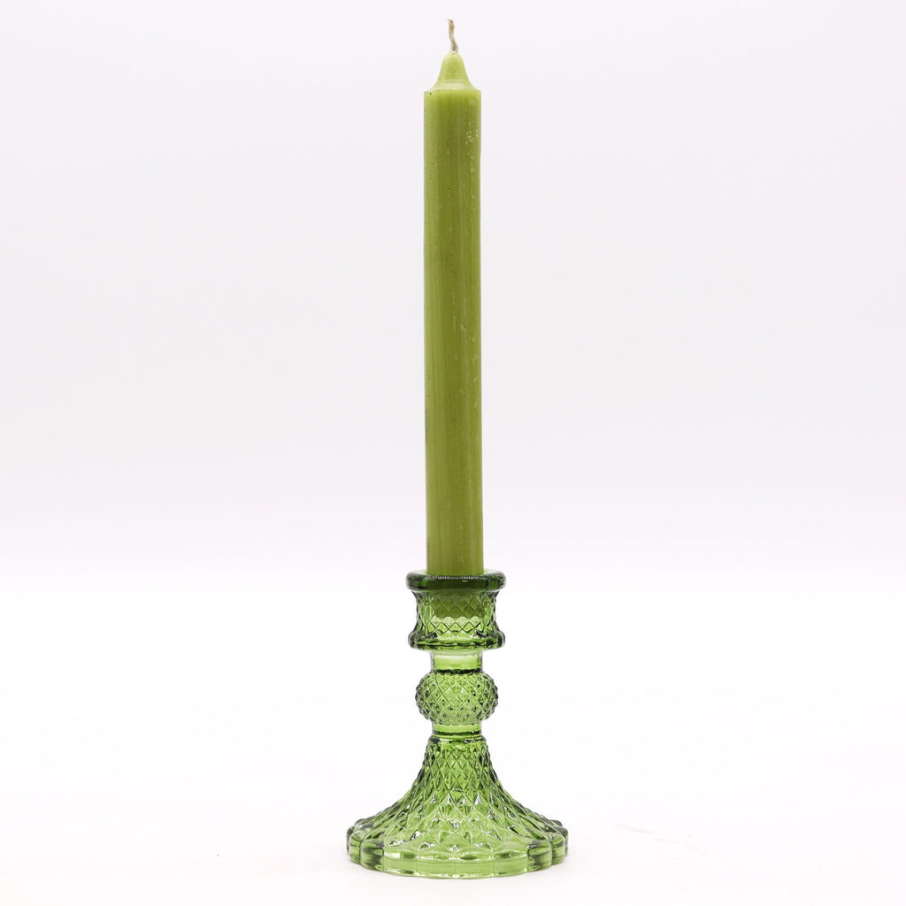 Candle Stand pressed glass Vintage Dinner Candle Holder - Garden Jade