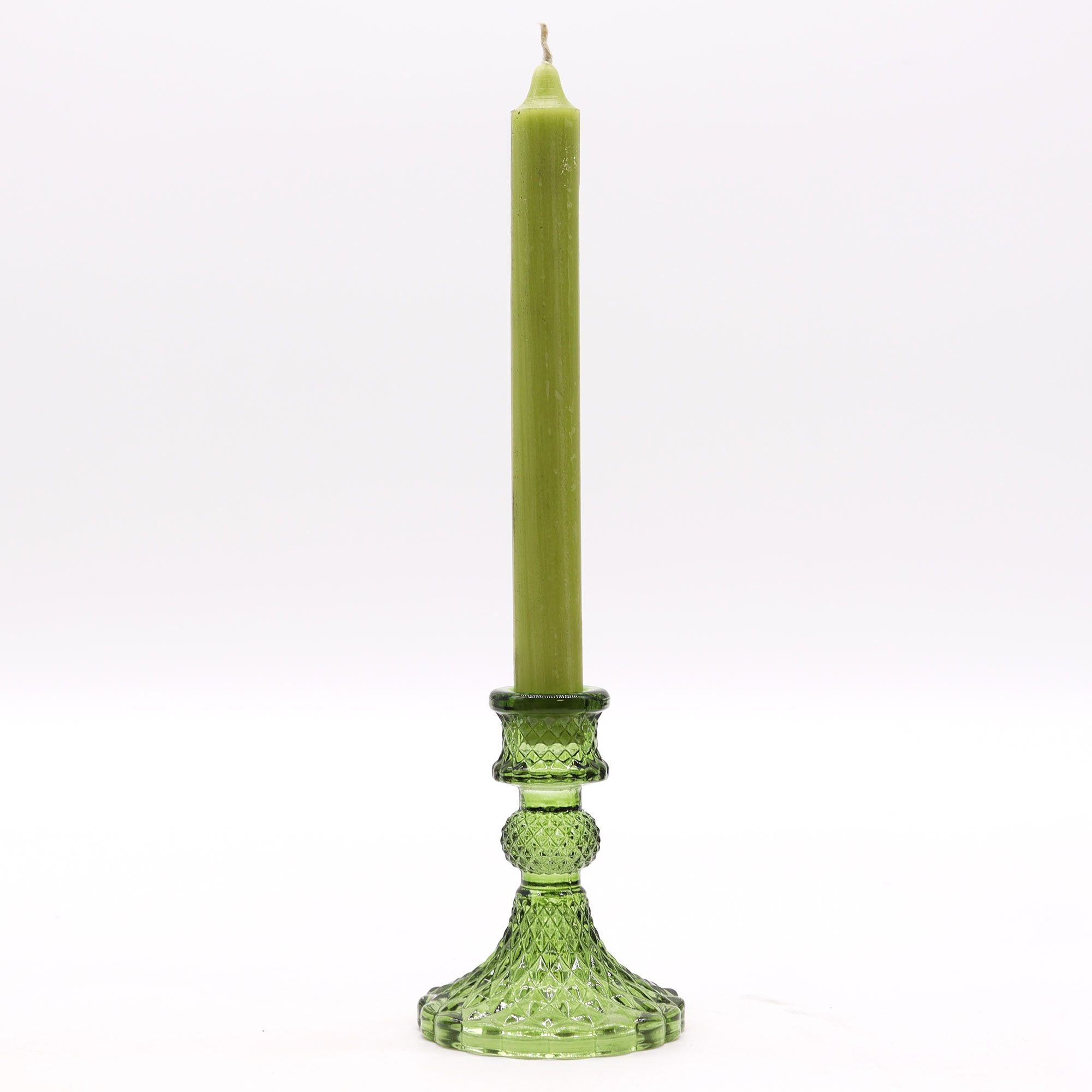 Candle Stand pressed glass Vintage Dinner Candle Holder - Garden Jade