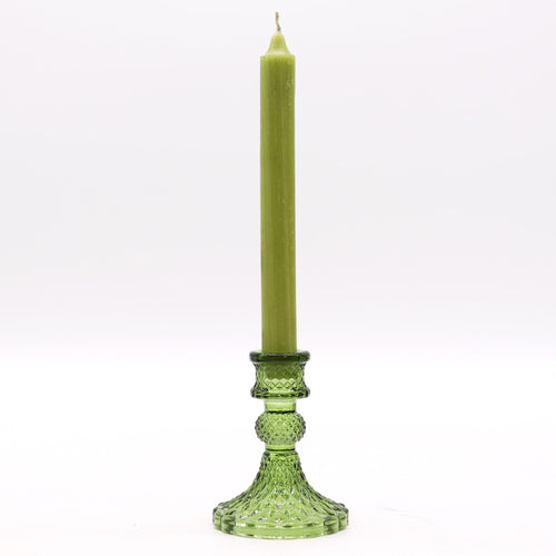 Candle Stand pressed glass Vintage Dinner Candle Holder - Garden Jade