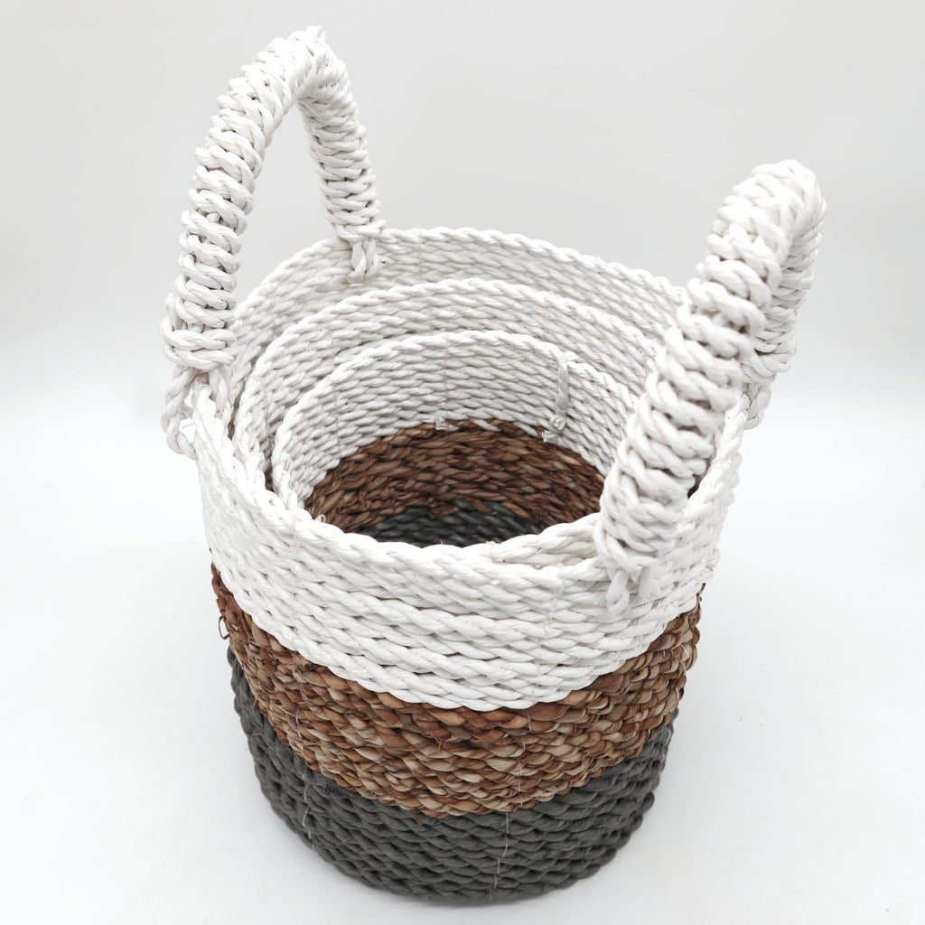 Seagrass Basket Set Grey Natural White