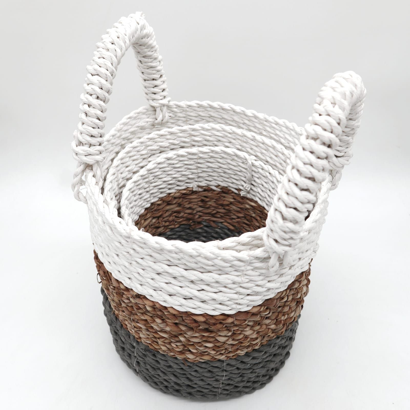 Seagrass Basket Set Grey Natural White