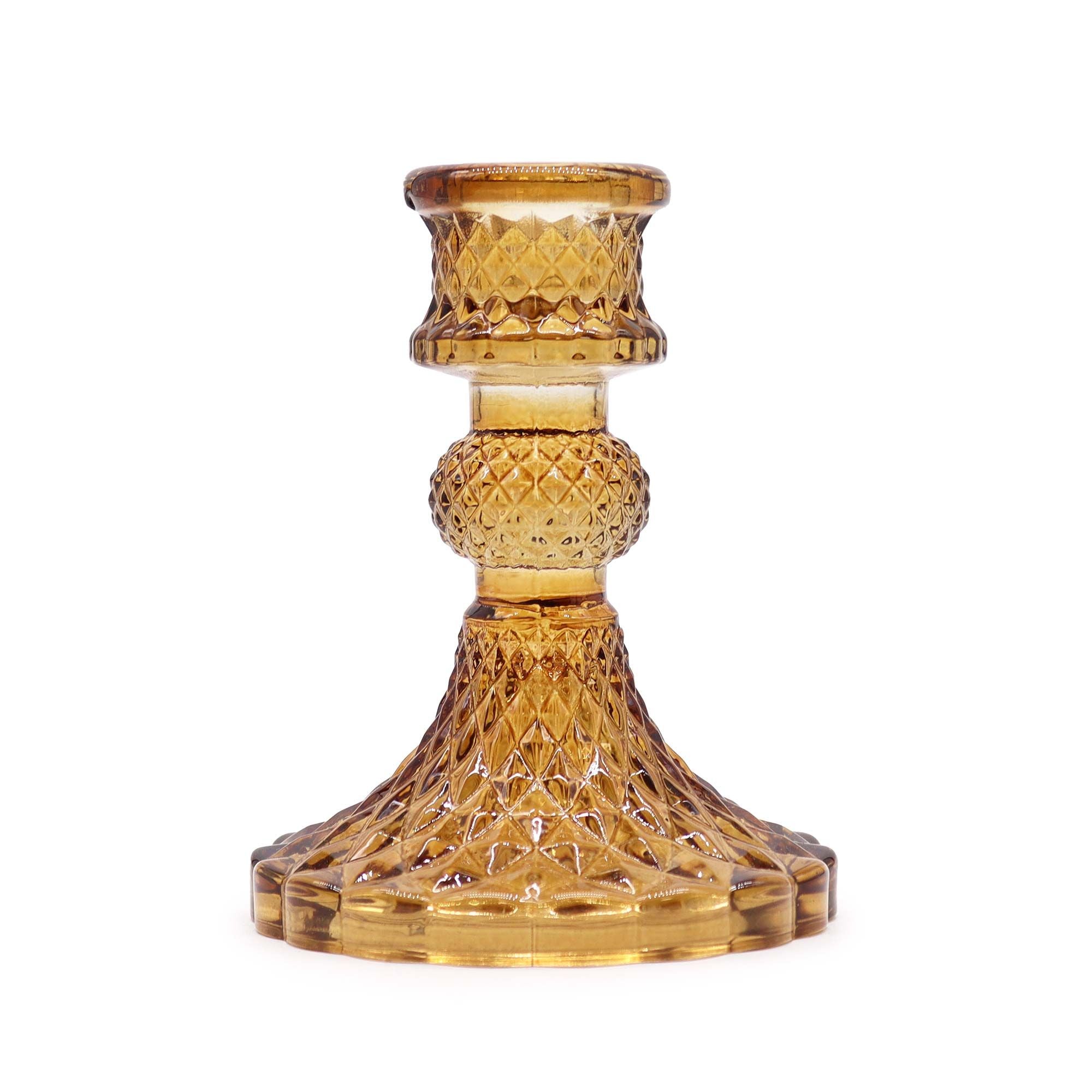 Candle Stand pressed glass Vintage Dinner Candle Holder - Antique Amber Product Image