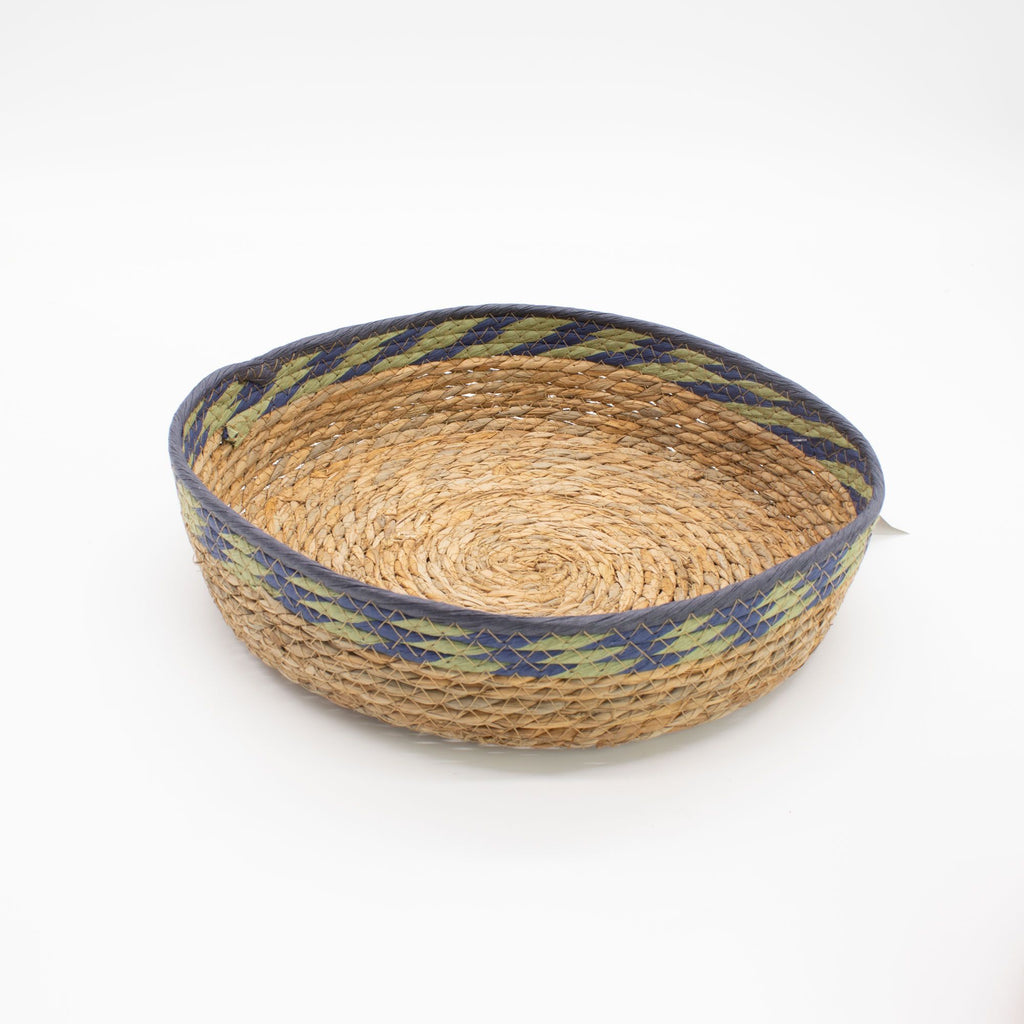 Seagrass Tray Baskets Natural Green Blue Set of Three