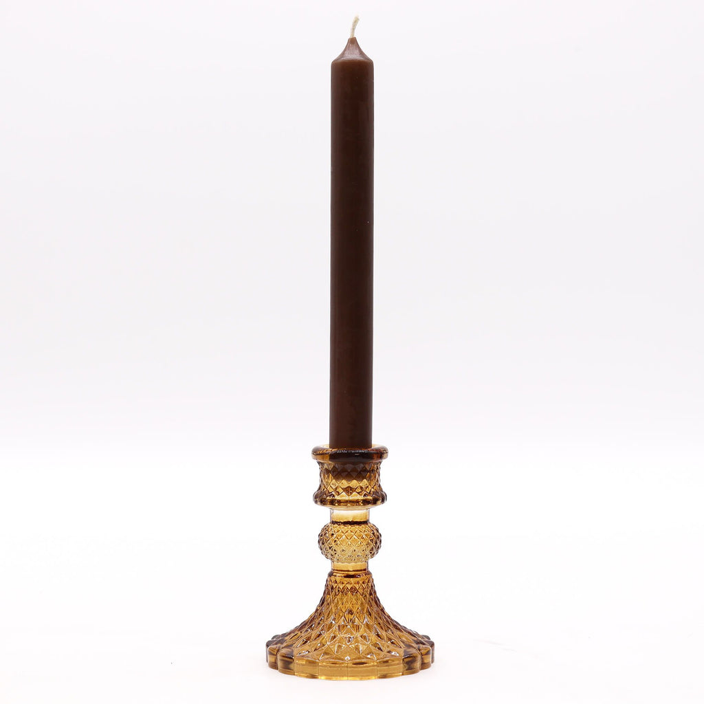 Candle Stand pressed glass Vintage Dinner Candle Holder - Antique Amber