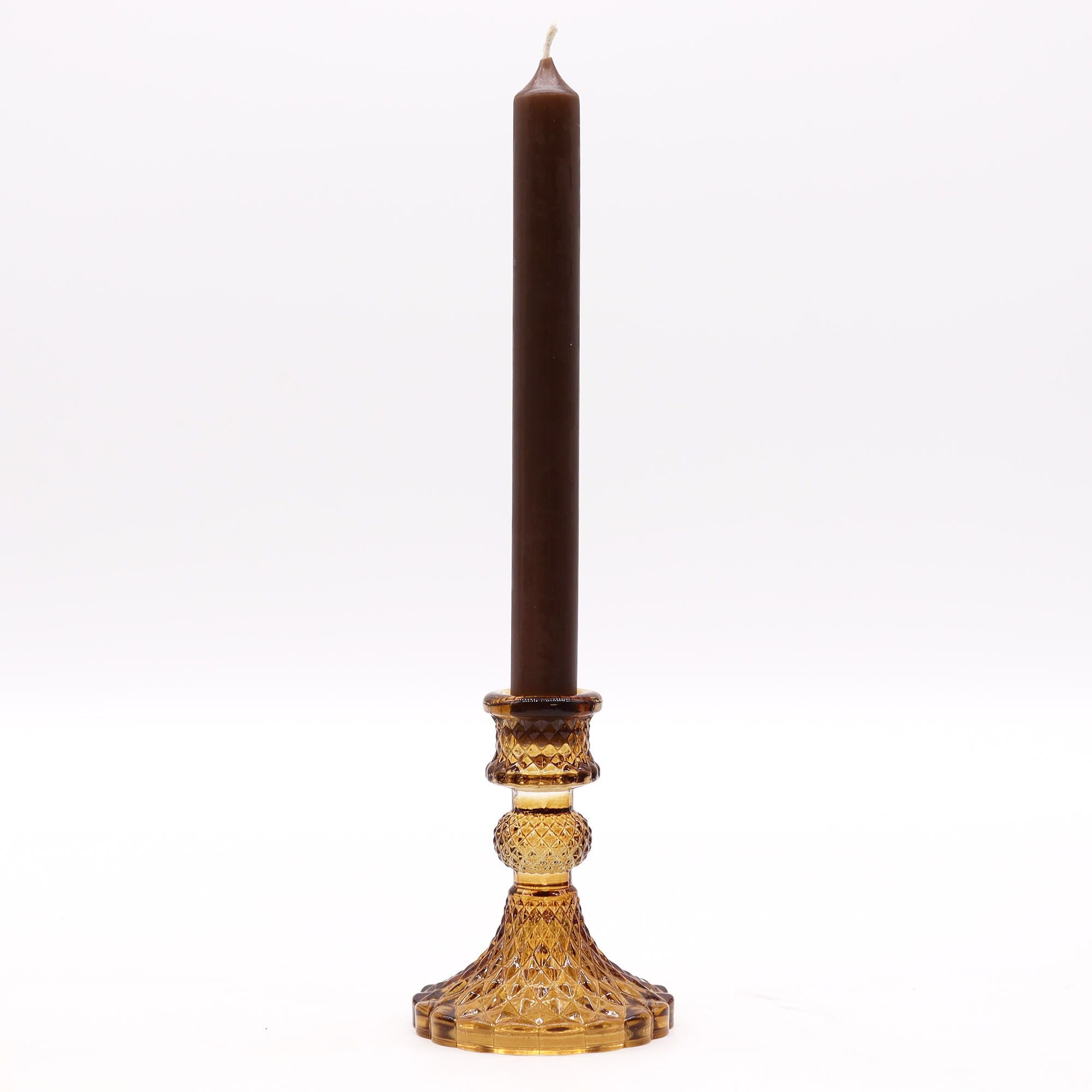 Candle Stand pressed glass Vintage Dinner Candle Holder - Antique Amber