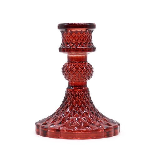 Candle Stand pressed glass Vintage Dinner Candle Holder - Vampire Red Product Image