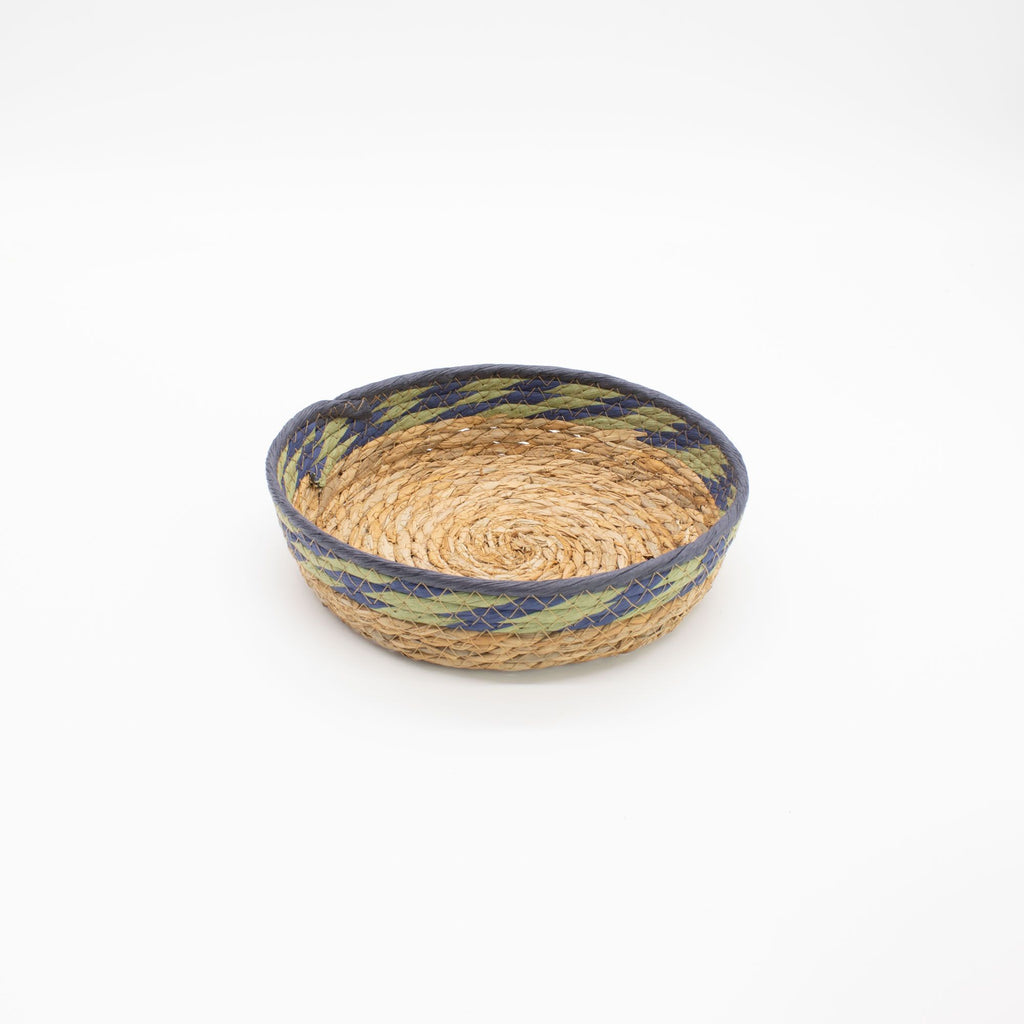 Seagrass Tray Baskets Natural Green Blue Set of Three