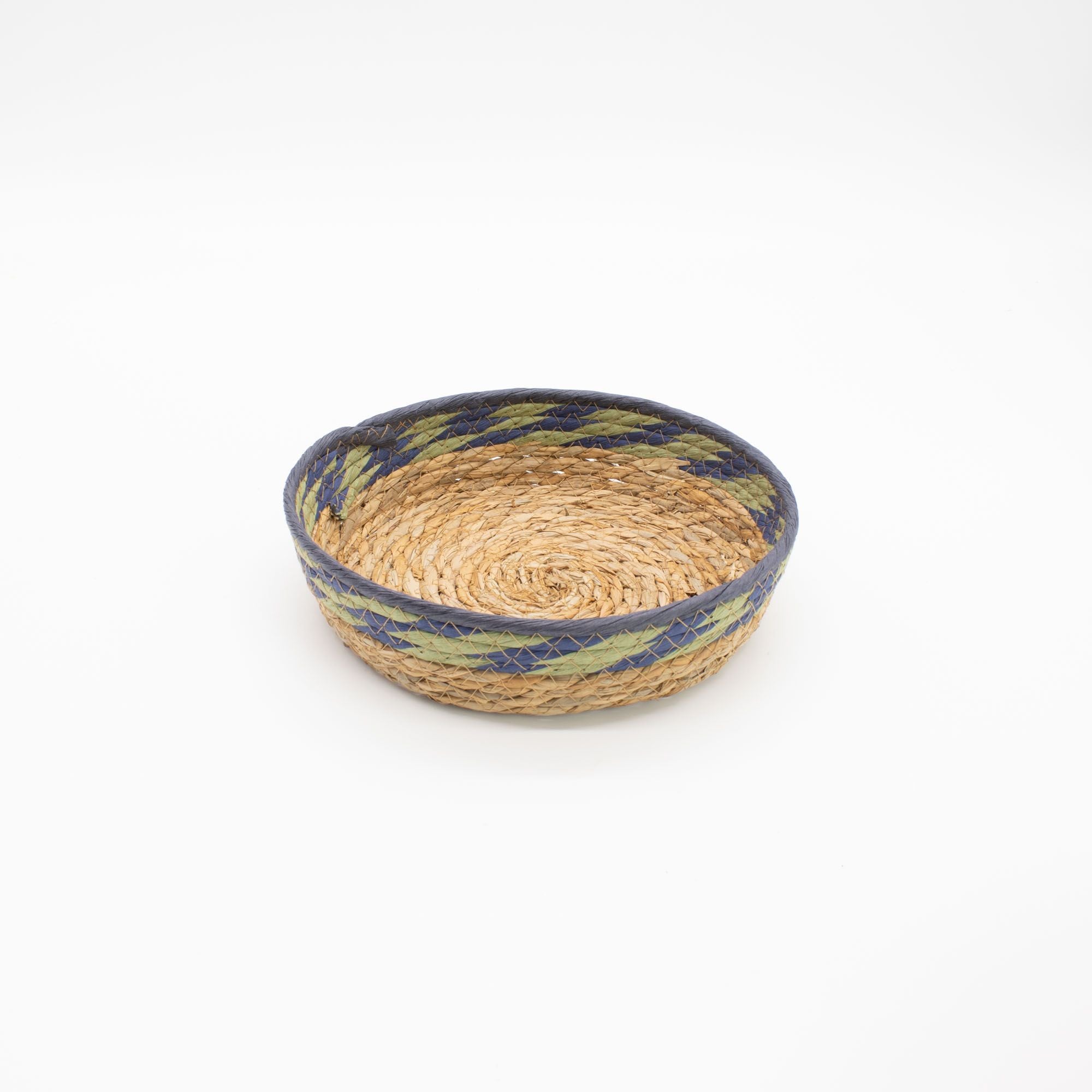 Seagrass Tray Baskets Natural Green Blue Set of Three