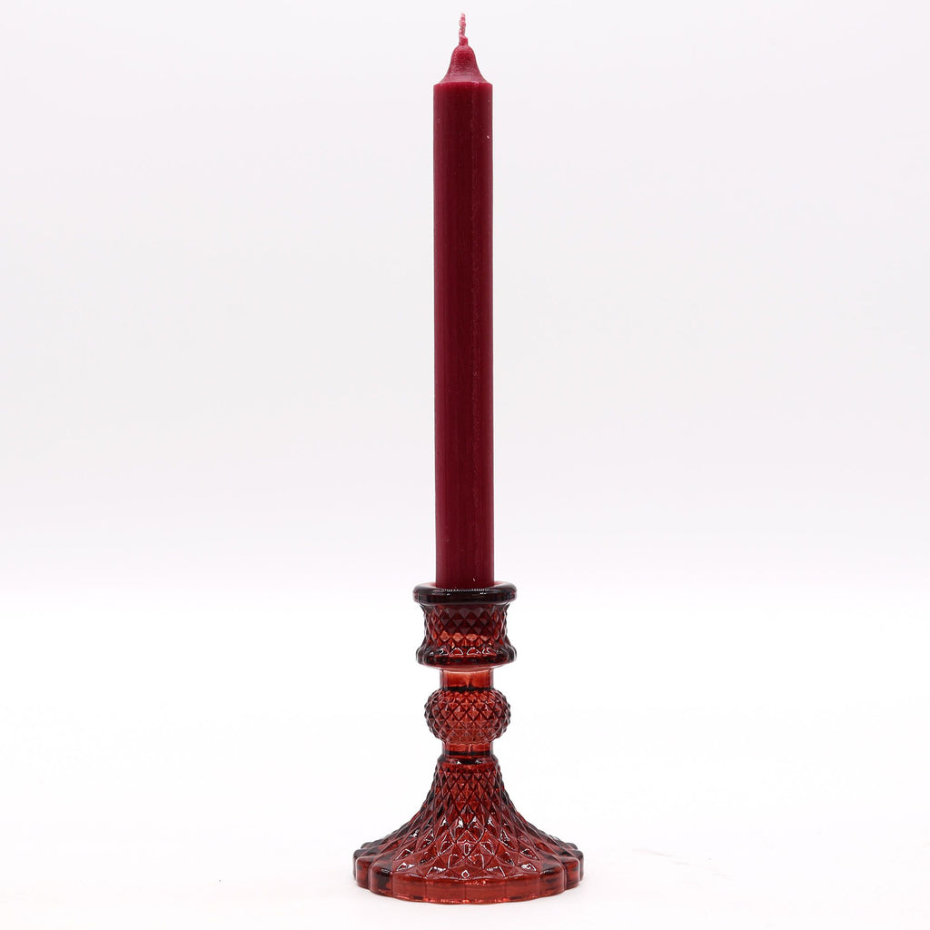 Candle Stand pressed glass Vintage Dinner Candle Holder - Vampire Red