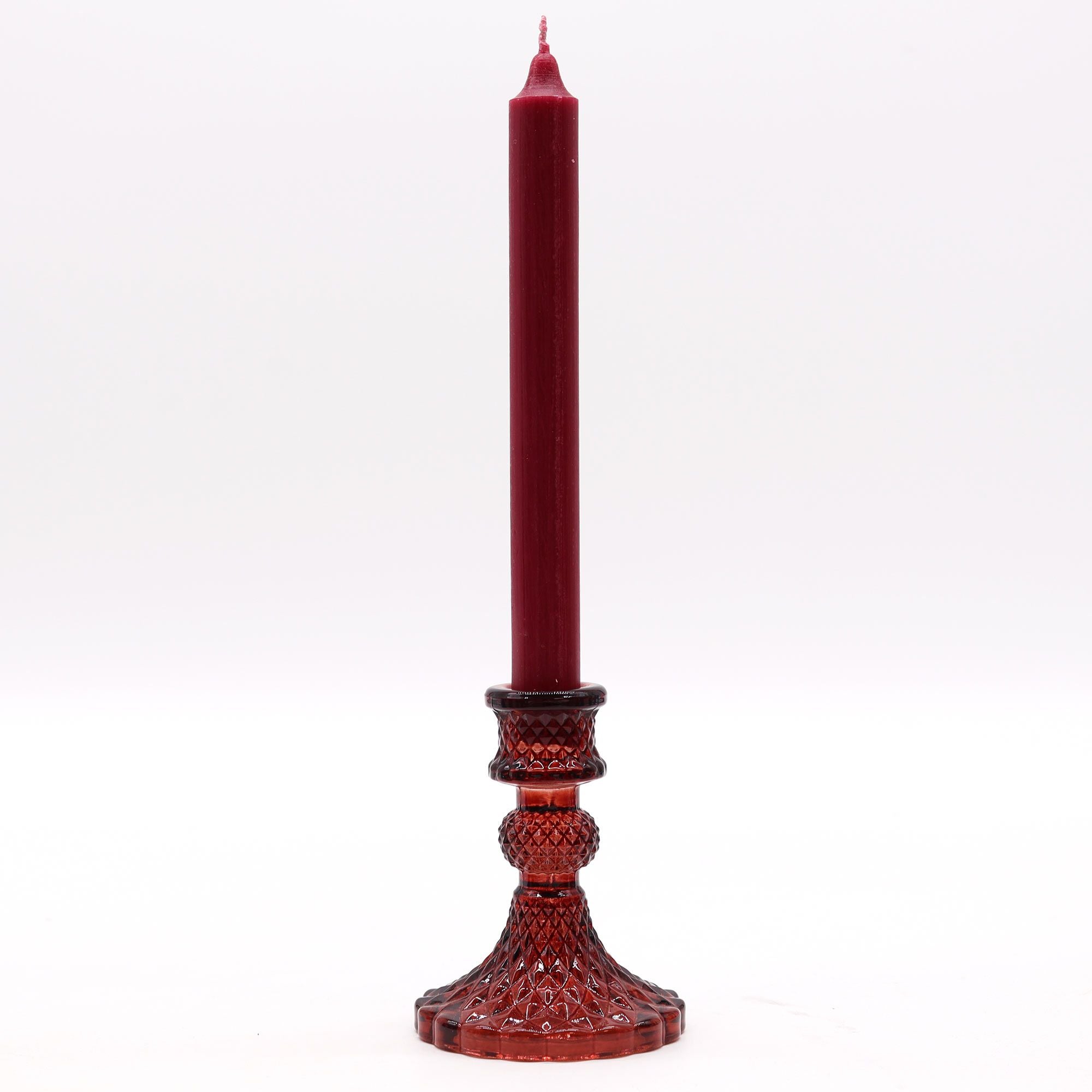 Candle Stand pressed glass Vintage Dinner Candle Holder - Vampire Red
