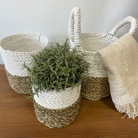 Seagrass Basket Set Grey Natural White