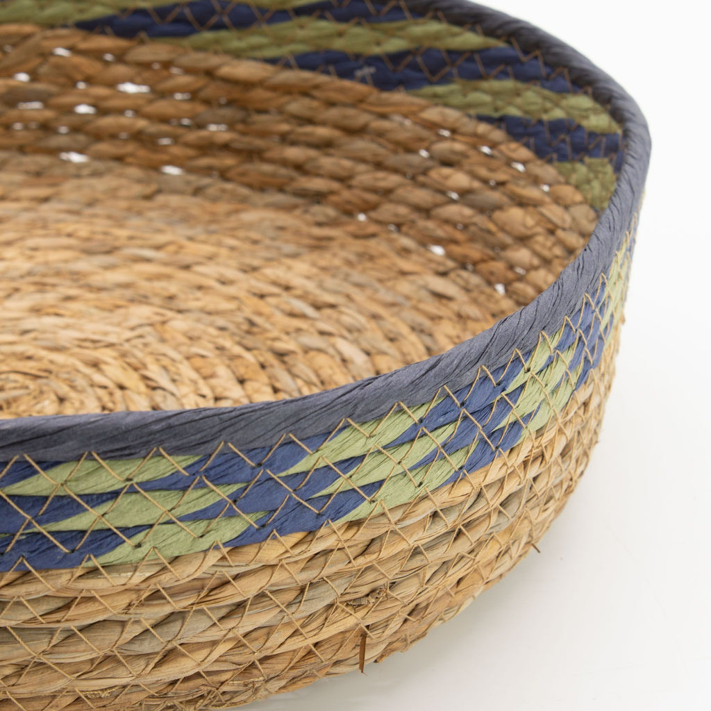 Seagrass Tray Baskets Natural Green Blue Set of Three